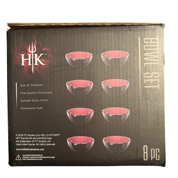 Hell's Kitchen 8 Piece Bowl Set Black & Red 6" Diameter NIB - Picture 2 of 2